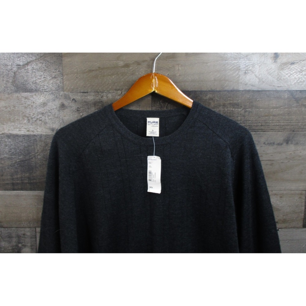 Nordstrom Pure Stuff Sweater Mens Large Charcoal Merino Wool Crewneck Ribbed